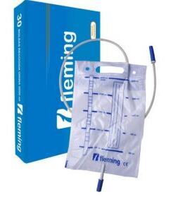 Fleming Urine Bag with Handle, Anti-Reflux Valve and Emptying Valve, 2 L, 30 Units