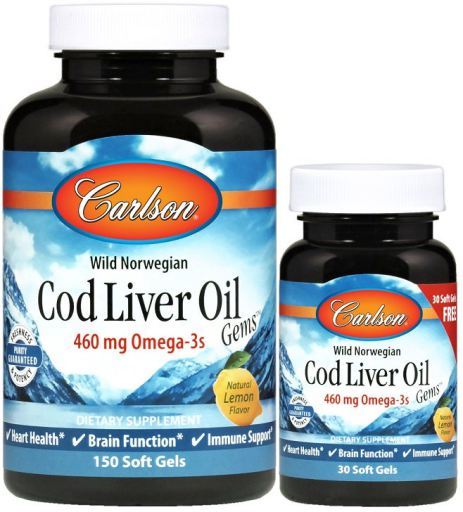Wild Norwegian Cod Liver Oil Gems lemon 460 mg 150 + 30 Pearls