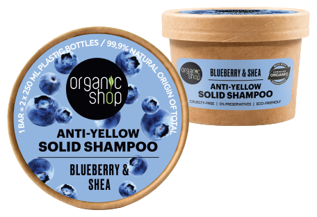 Organic Shop Solid Anti-Yellow Blueberry and Shea Butter Shampoo 60 gr