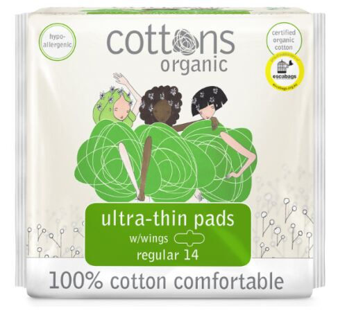 Regular Ultrathin Pads with Wings 100% Cotton 14 Units