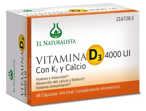 El Naturalista Vitamin D3 4000 Unitsi K2 Calcium 48 Capsules